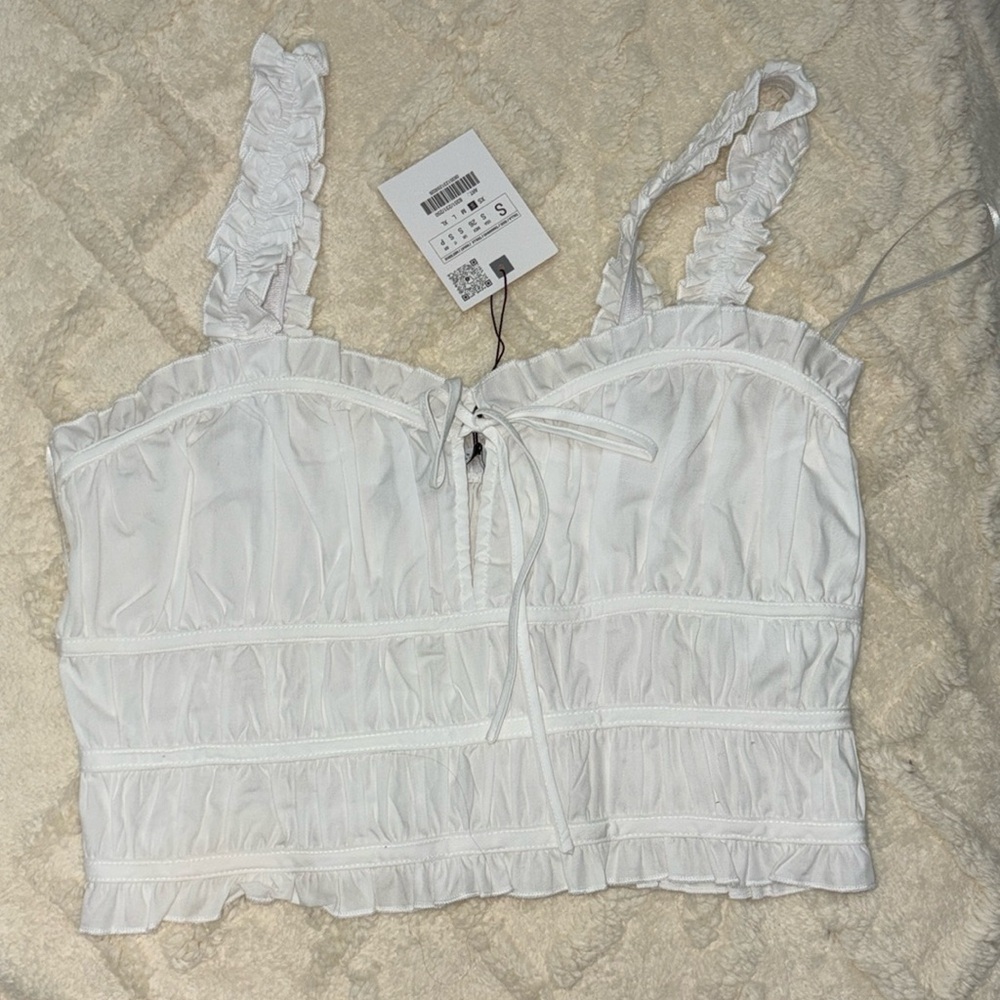 Zara Ruffle Crop Top in White